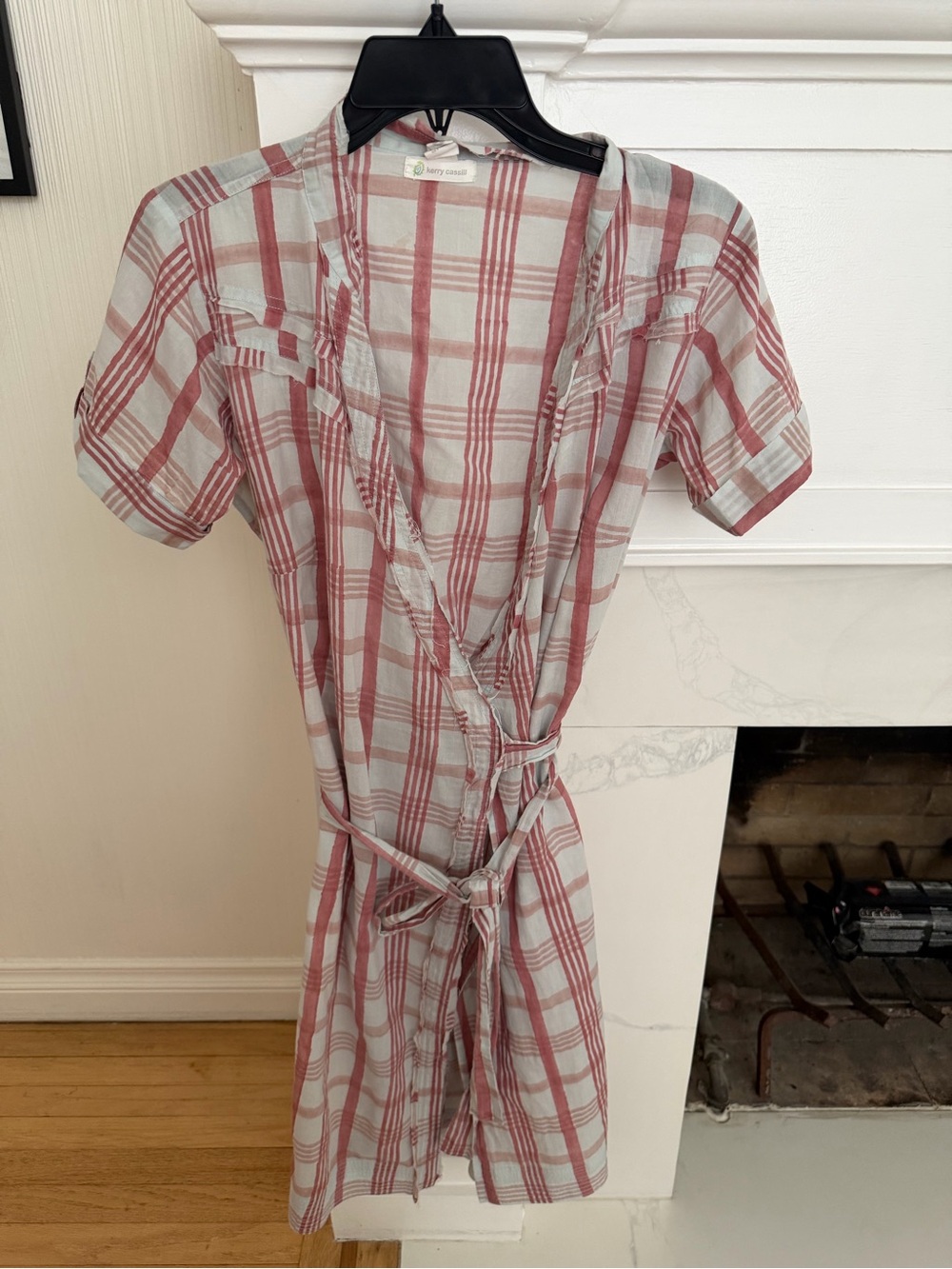 Plaid Wrap Tie-Waist Midi Dress in Light Pink